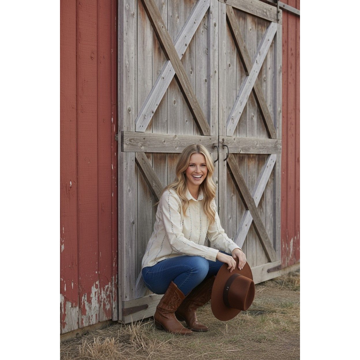 Women's Horseshoe Embroidered Fitted Shirt Blouse SDT6477