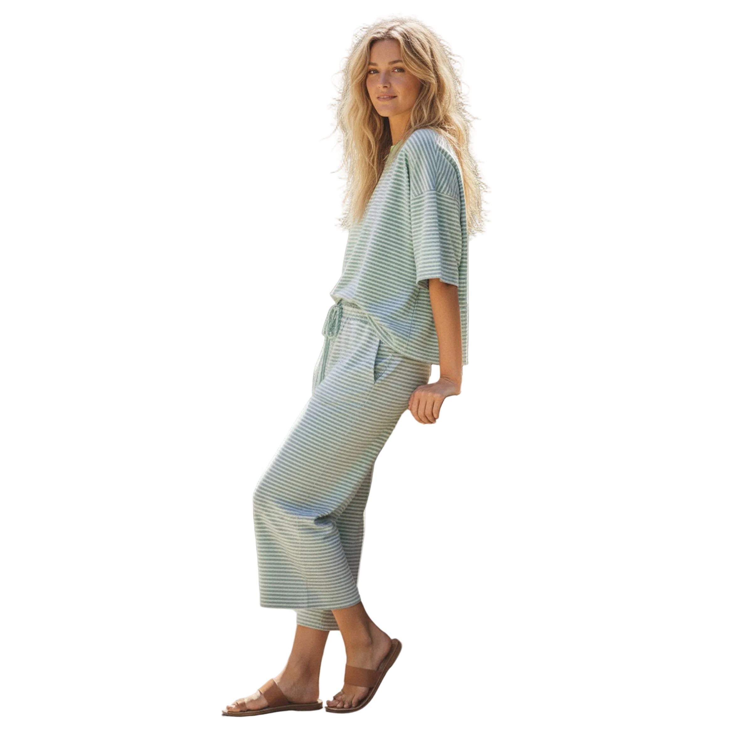 Women's Mint and Lilac Striped Knit Top And Pants Set SNS2246