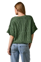 Le Lis Women's Dusty Green Cable Knit Short Sleeve Crew Neck Sweater Top 