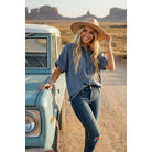 Women's Frayed Trim Denim Button Top SNS2254