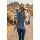 Women's Frayed Trim Denim Button Top SNS2254