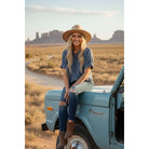 Women's Frayed Trim Denim Button Top SNS2254