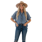 Women's Frayed Trim Denim Button Top SNS2254