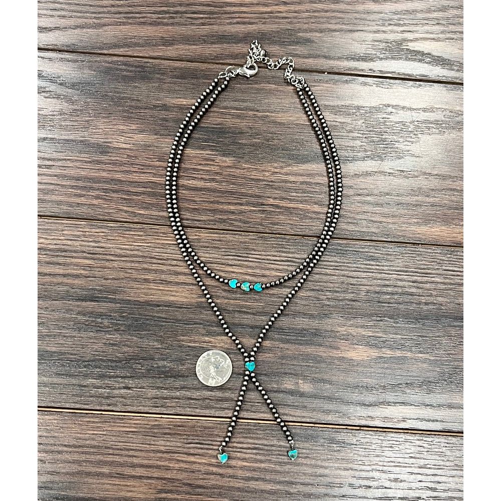 Women's Isac Handmade Polish Navajo Heart Gemstone Y-Necklace 739659