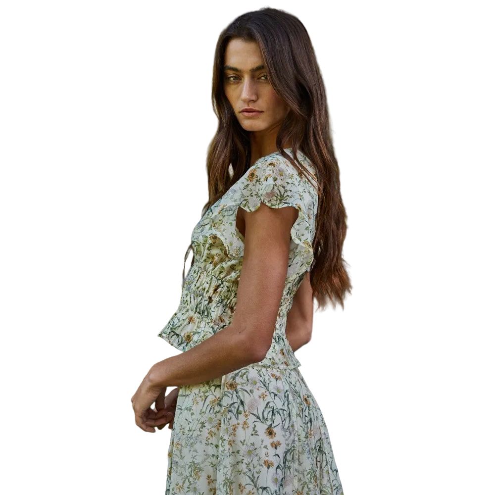 Women's By Together Ivory Green Sereia Floral Top L9353T1