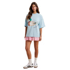 Women's Light Blue Mallard Duck Printed Oversized T-shirt AT3911J
