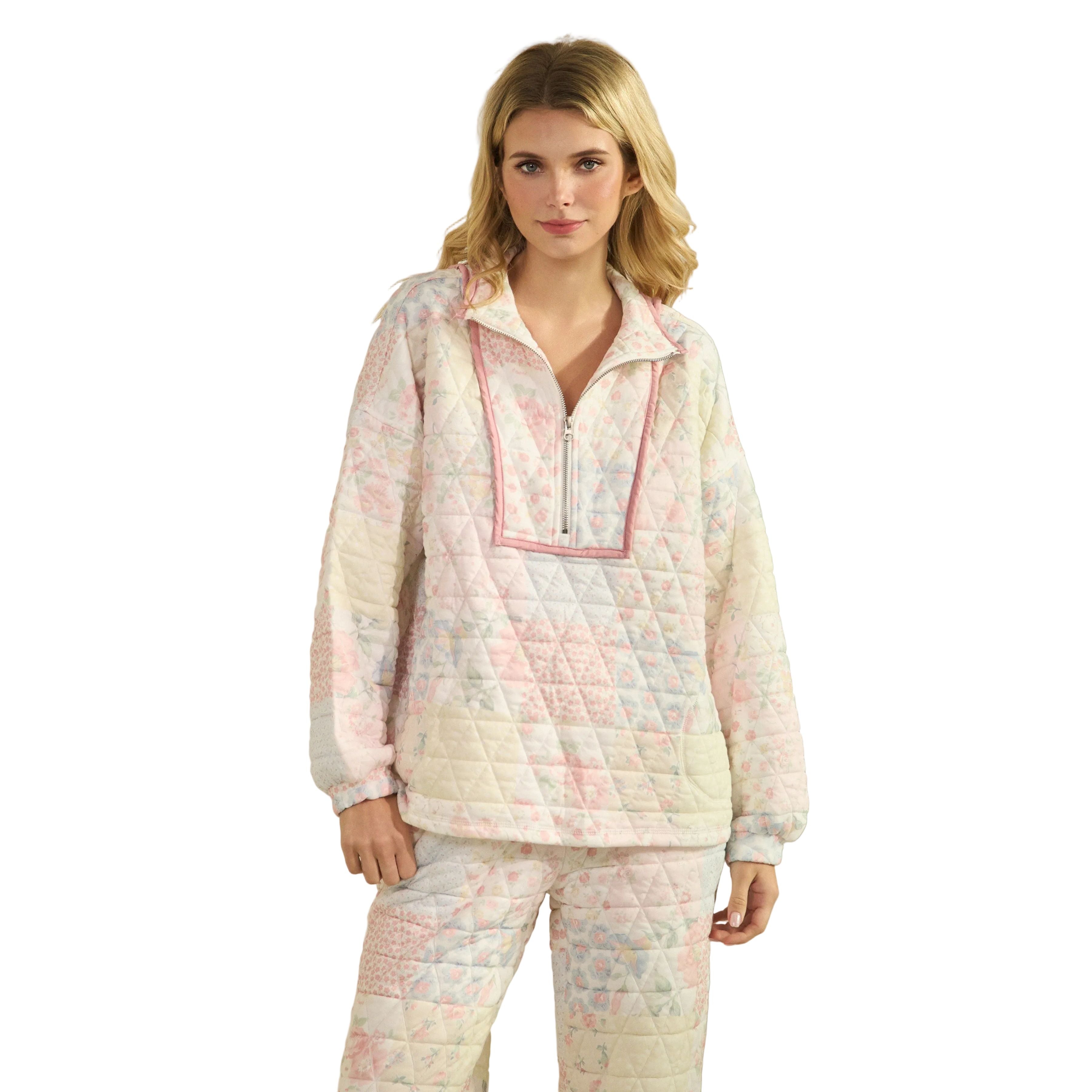 Women's Pastel Floral Textured Quarter Zip VT72523