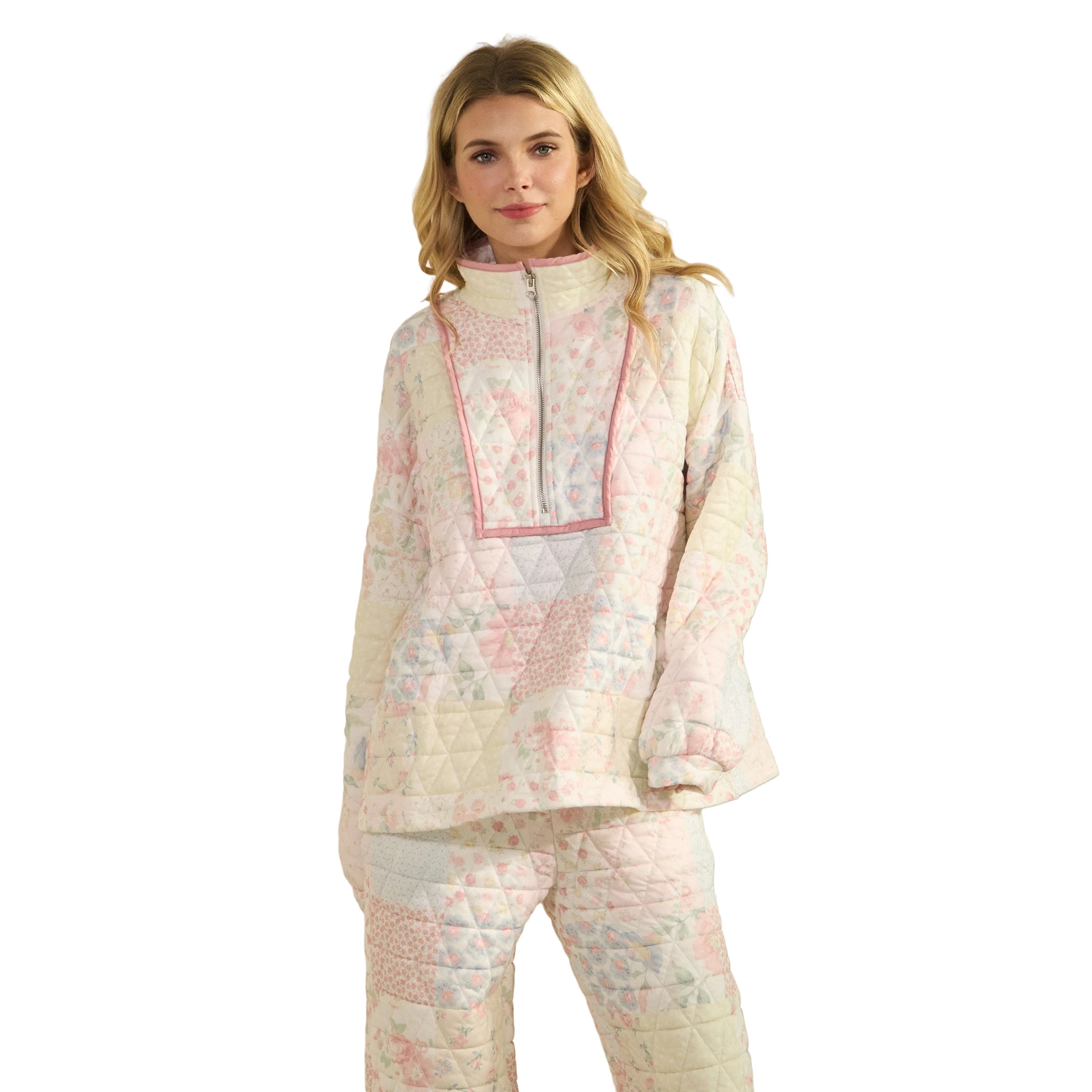Women's Pastel Floral Textured Quarter Zip VT72523