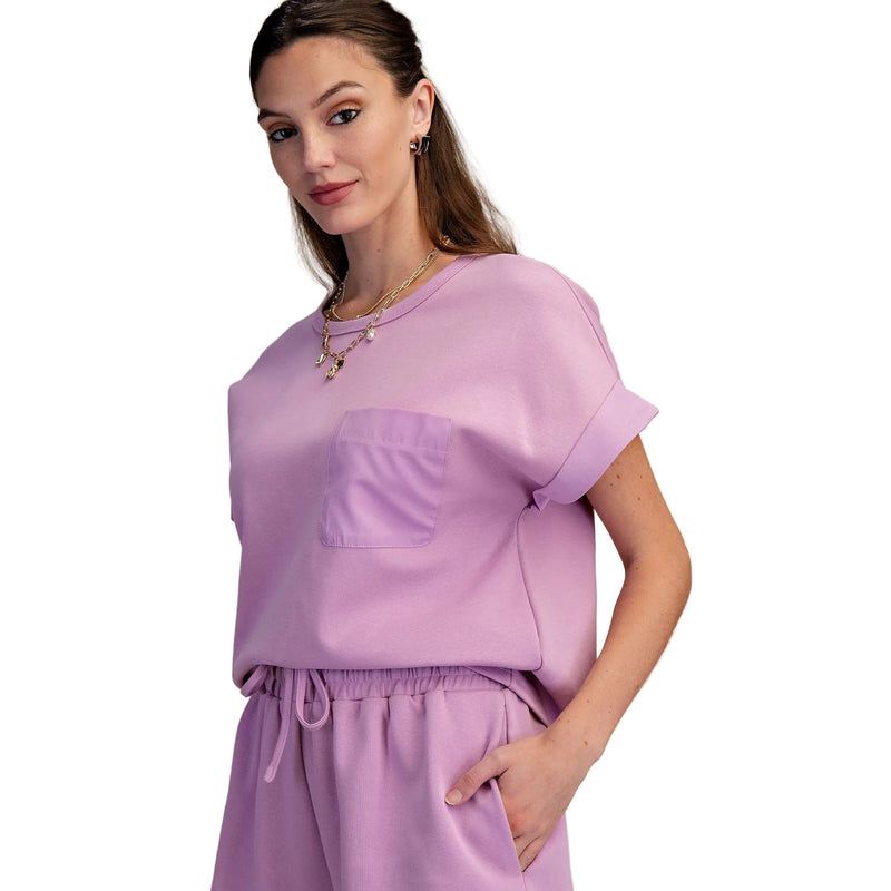 Women's Lavender Round Neck Short Sleeve Top GT9556