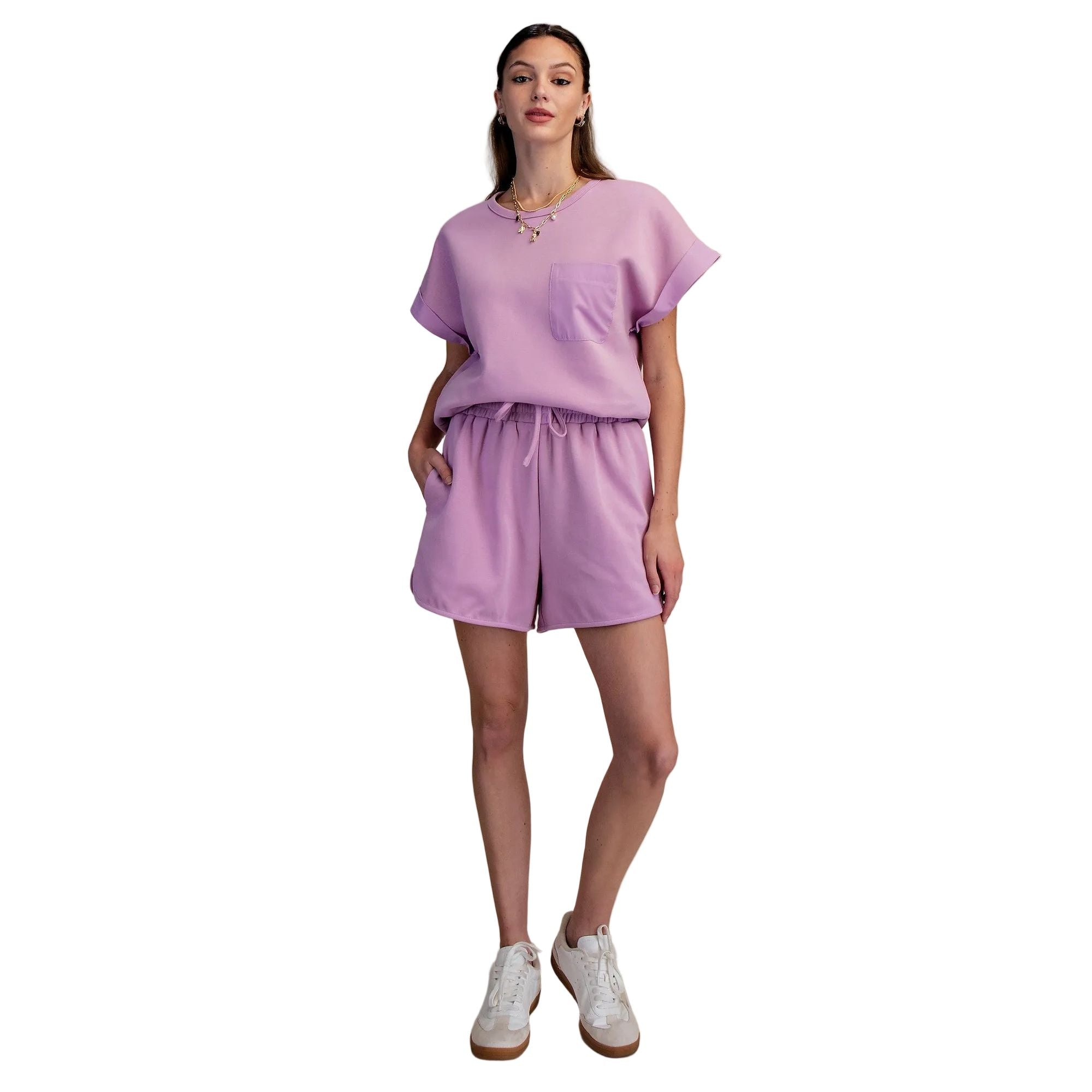 Women's Lavender Round Neck Short Sleeve Top GT9556