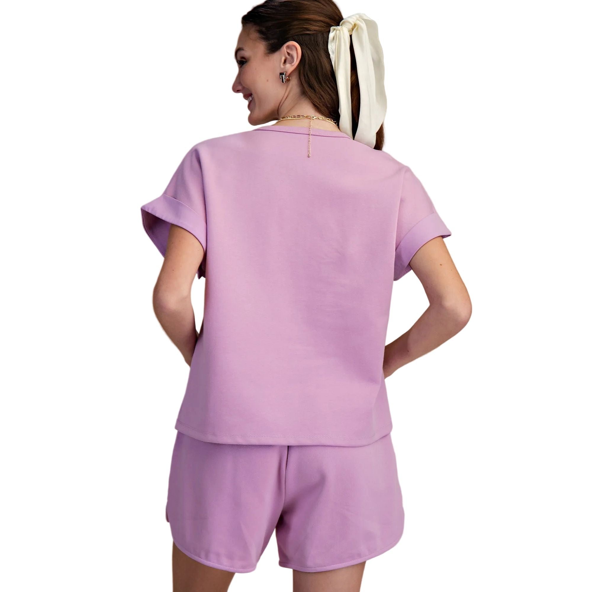 Women's Lavender Round Neck Short Sleeve Top GT9556
