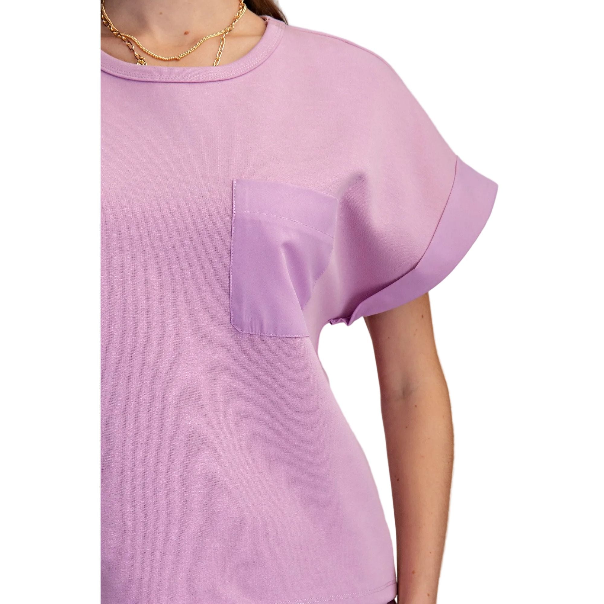 Women's Lavender Round Neck Short Sleeve Top GT9556
