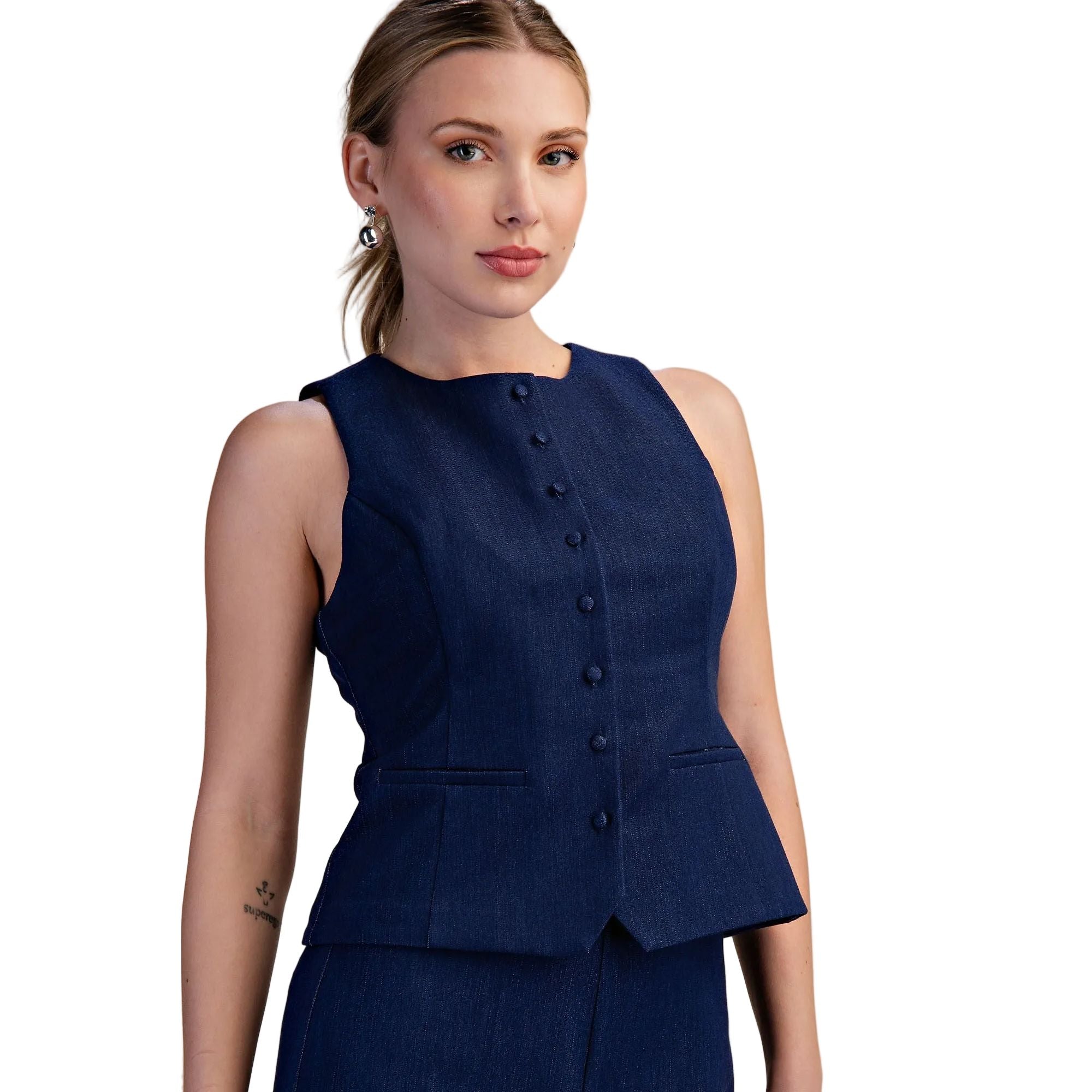 Women's Glam Indigo Round Neck Vest GT8712