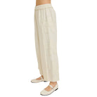 Women's Natural Mineral Washed Eyelet Flower Patch Wide Leg Pants HP6459P1