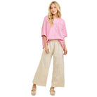 Women's Natural Mineral Washed Eyelet Flower Patch Wide Leg Pants HP6459P1