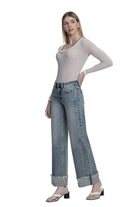 Vervet Women's High Rise Full Length Cuff Tinted Wide Leg Jeans T7326