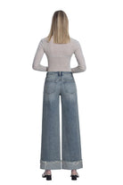 Vervet Women's High Rise Full Length Cuff Tinted Wide Leg Jeans T7326