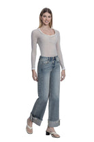 Vervet Women's High Rise Full Length Cuff Tinted Wide Leg Jeans T7326