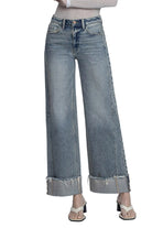 Vervet Women's High Rise Full Length Cuff Tinted Wide Leg Jeans T7326