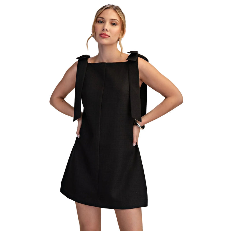 Women's Glam Straight Neckline Bow Mini Dress GD8956