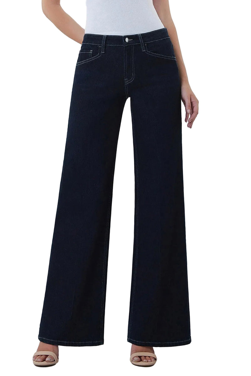 Vervet Women's Plus Size Mid Rise Dark Wash Trouser Fold Wide Jeans 