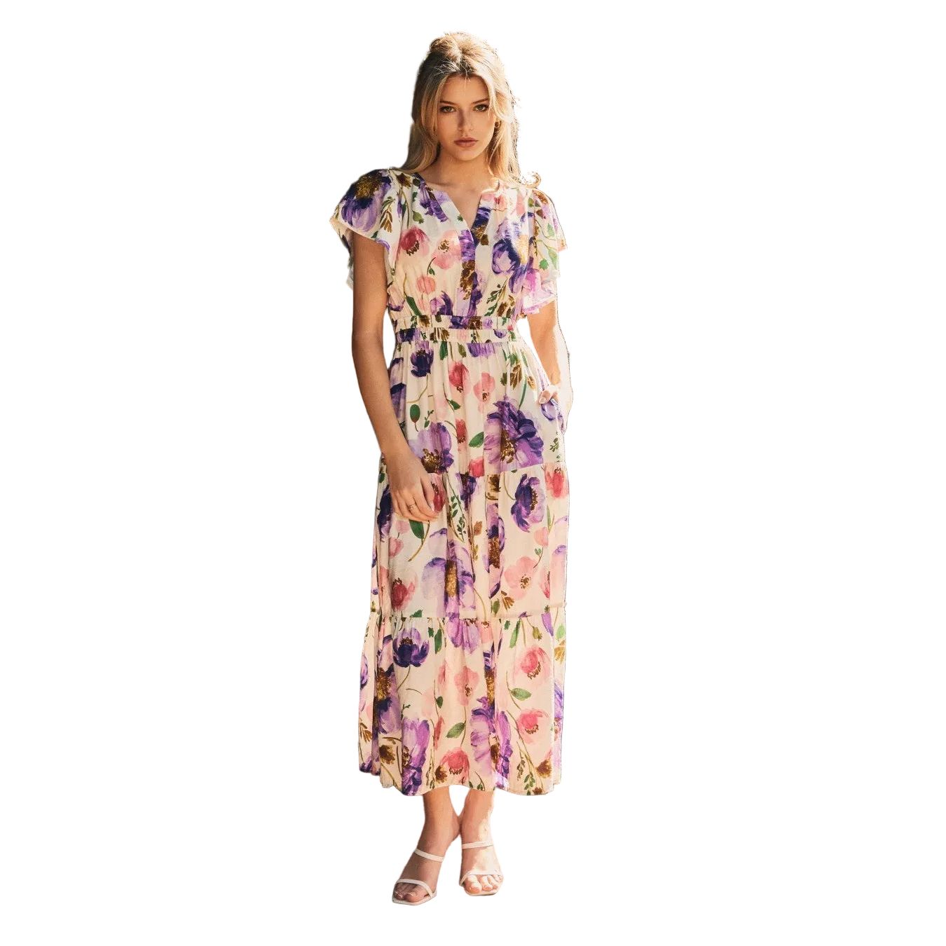 Women's Violet Garden Floral Printed Midi Dress ID18815