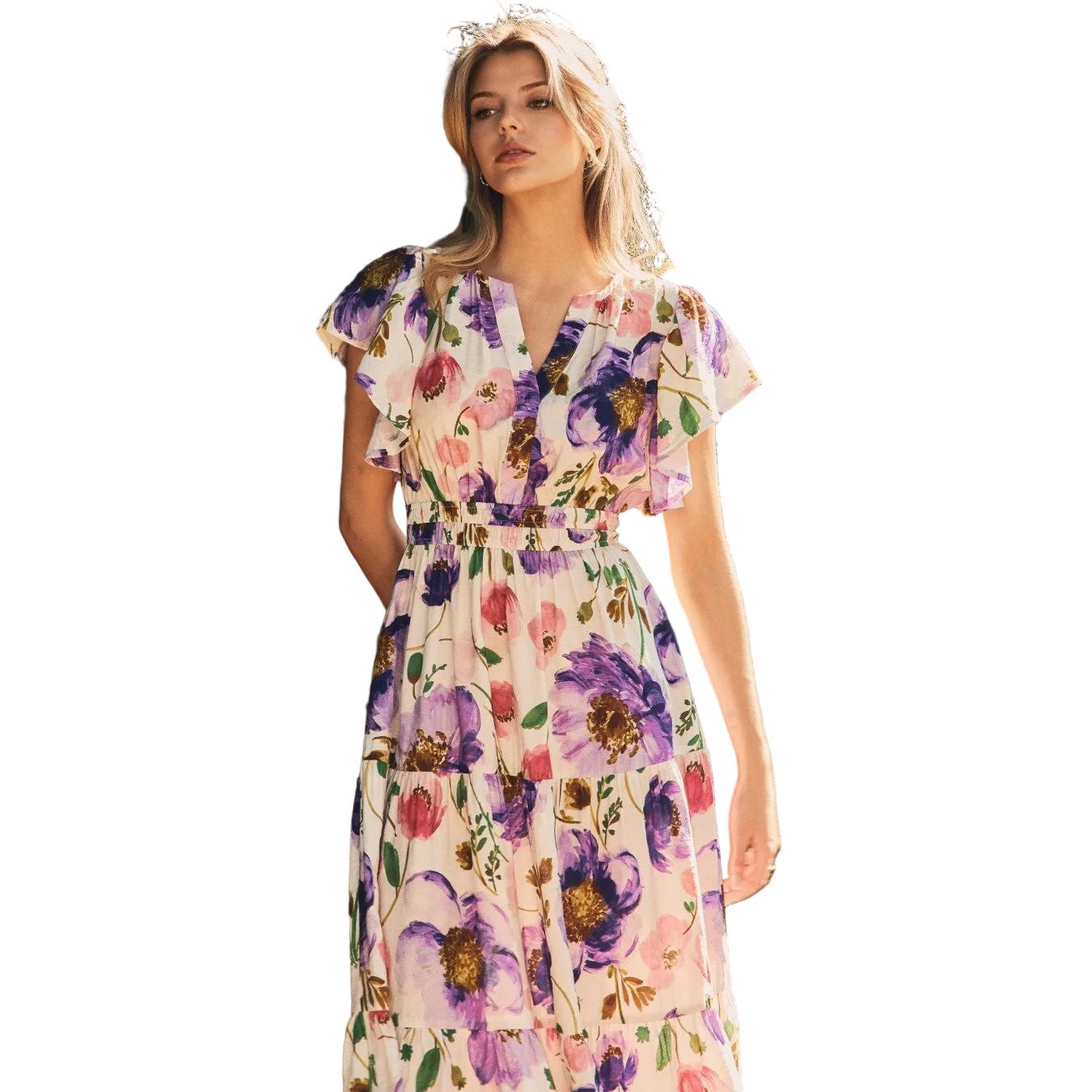 Women's Violet Garden Floral Printed Midi Dress ID18815