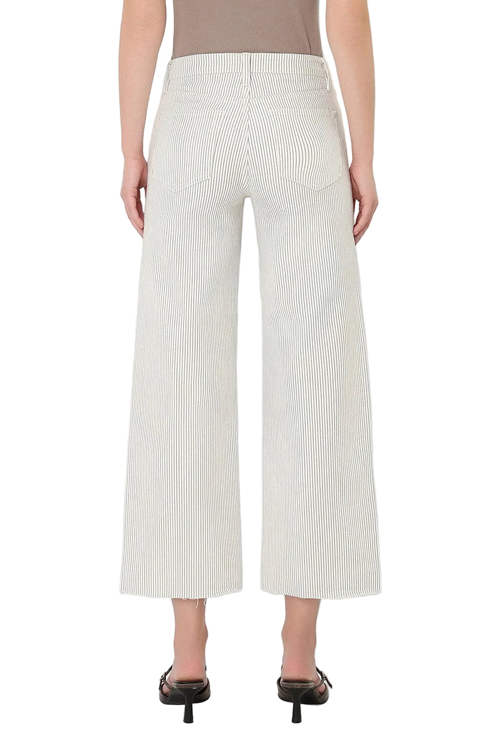 Vervet Women's High Rise Raw Hem Striped Crop Wide Leg Jeans 