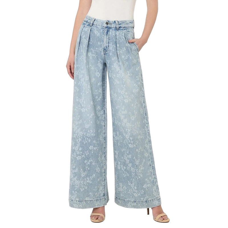 Women's Flying Monkey Super High Rise Floral Print Pleated Wide Leg Jean F9160SFP