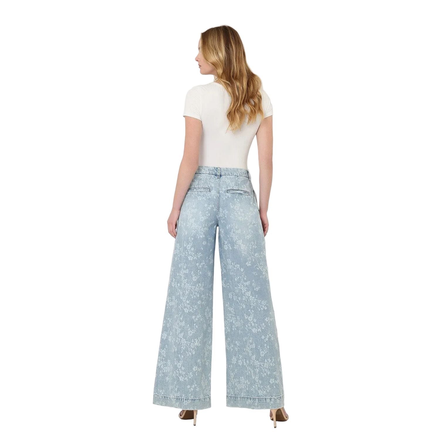 Women's Flying Monkey Super High Rise Floral Print Pleated Wide Leg Jean F9160SFP