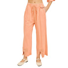 Women's Mineral Washed Cute Bow Trim Slit Pants HP7213