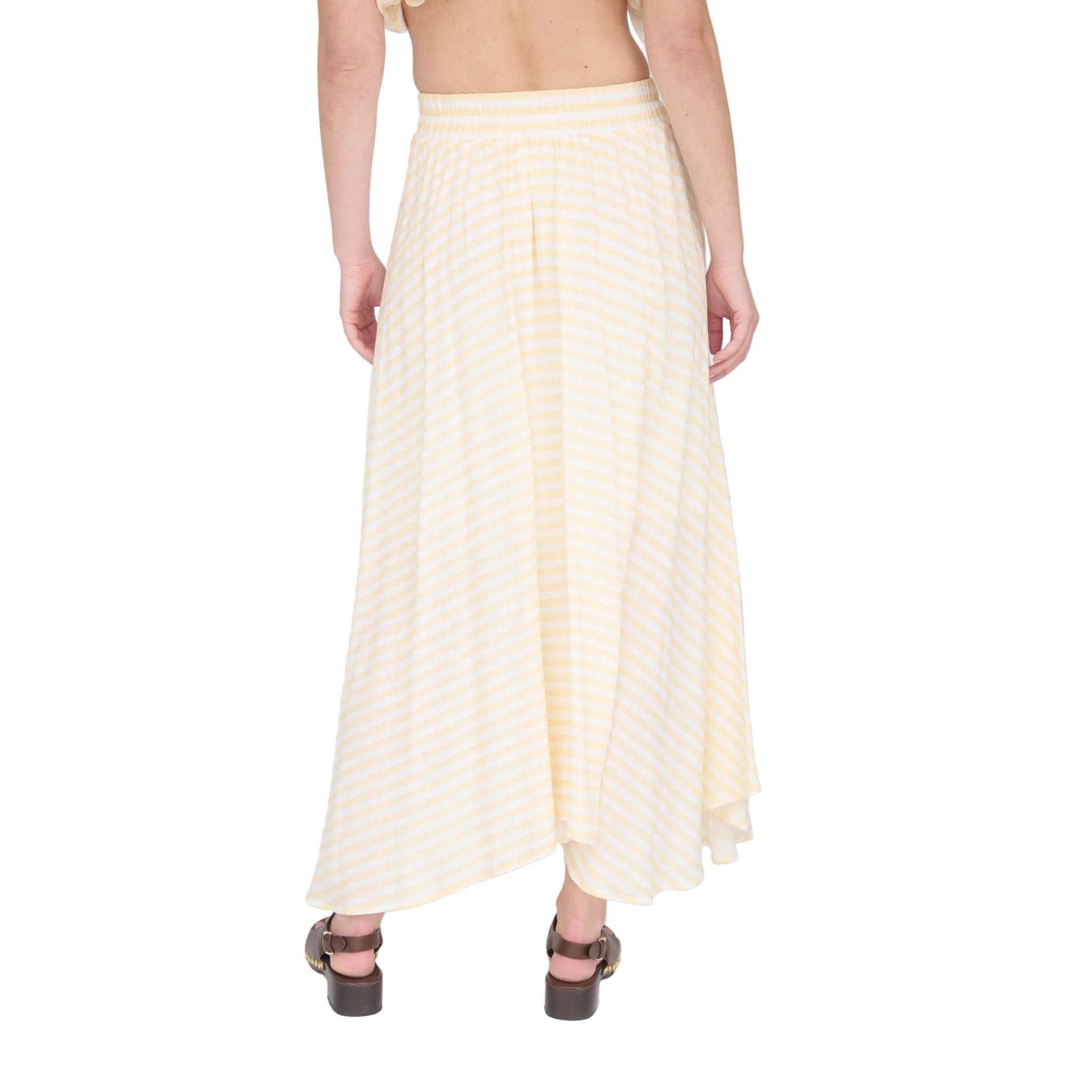 Women's Blu Pepper Butter Yellow Stripe High Waist Pleated Midi Skirt B5SX1001-B