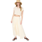Women's Blu Pepper Butter Yellow Stripe Boat Neck Boxy Crop Top B5SX1001-T