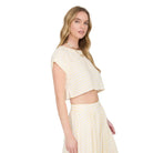 Women's Blu Pepper Butter Yellow Stripe Boat Neck Boxy Crop Top B5SX1001-T