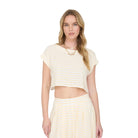 Women's Blu Pepper Butter Yellow Stripe Boat Neck Boxy Crop Top B5SX1001-T