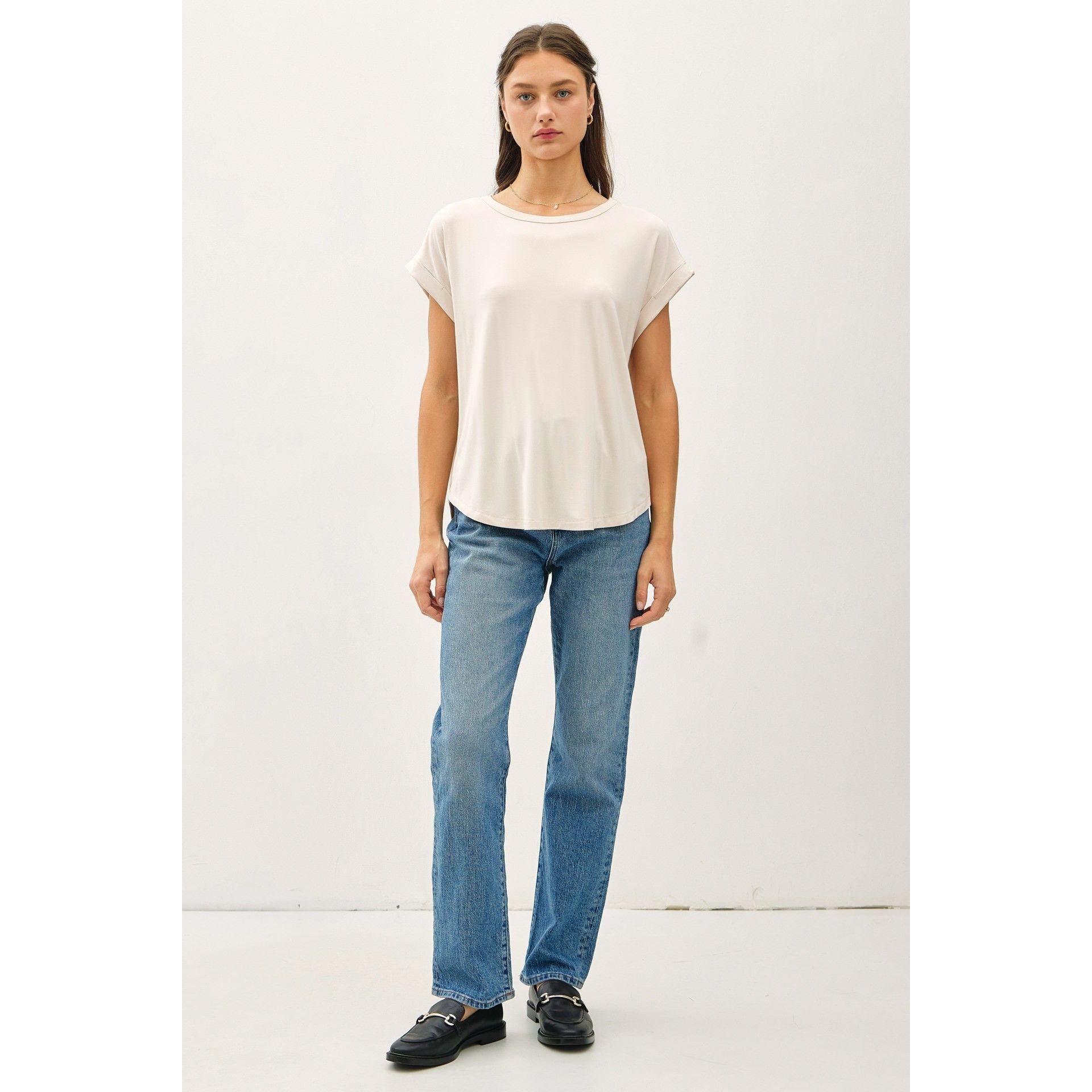 Women's Bamboo/modal Round Neck Dolman Cap Sleeve Top 19250