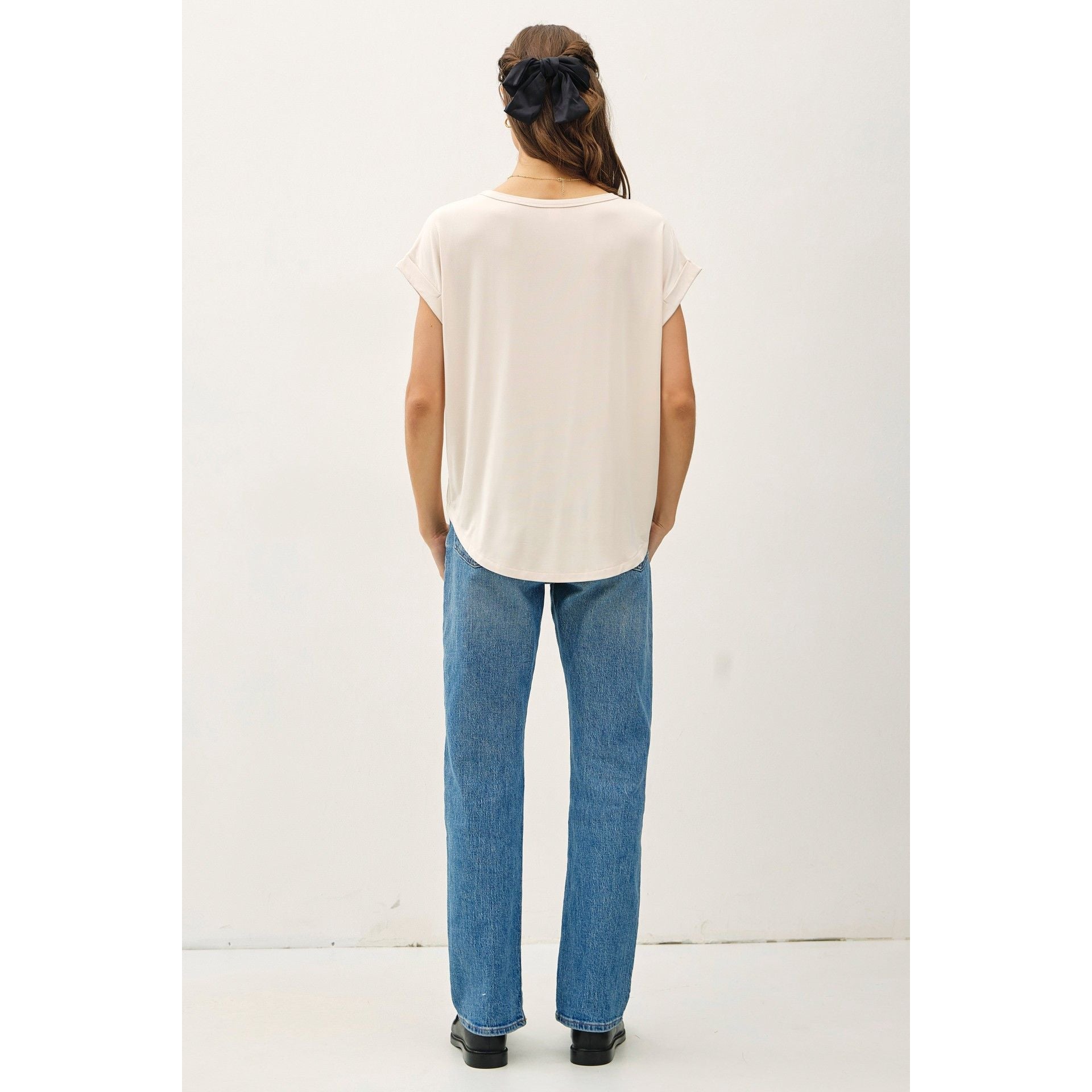 Women's Bamboo/modal Round Neck Dolman Cap Sleeve Top 19250
