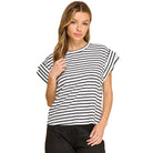 Women's Les Amis Striped Rolled Sleeve Knit Top T1827-A