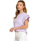 Women's Les Amis Striped Rolled Sleeve Knit Top T1827-A