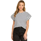Women's Les Amis Striped Rolled Sleeve Knit Top T1827-A