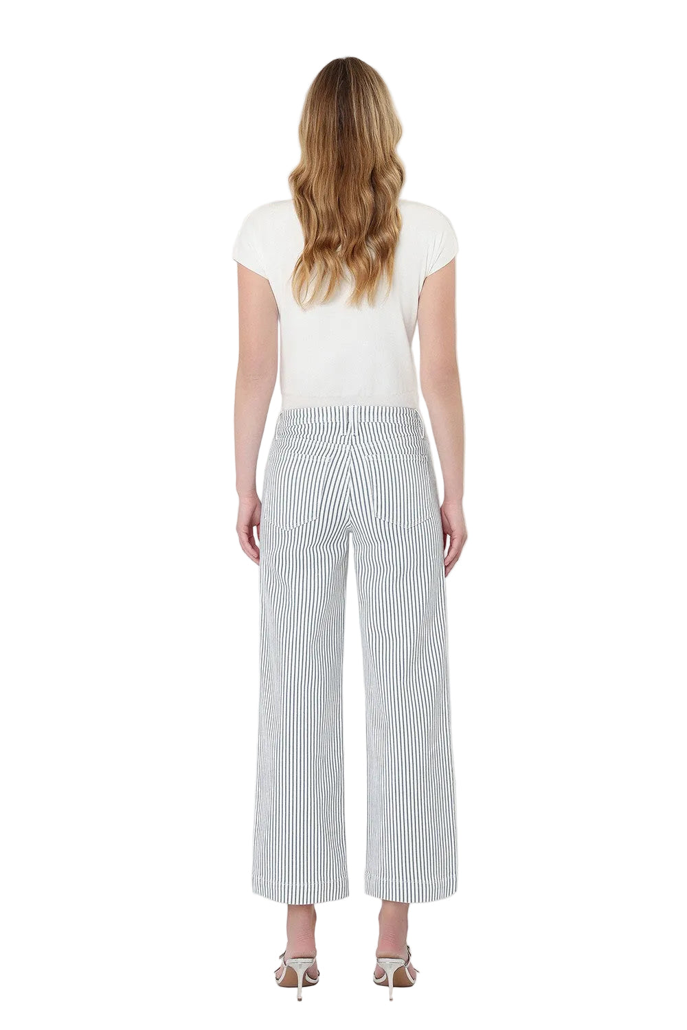 Vervet Women's High Rise Patch Pocket Crop Striped Wide Leg Jeans LV2292STR