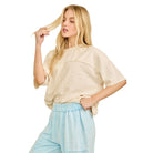 Women's Natural Mineral Washed Eyelet Block Tshirt Top HT7081