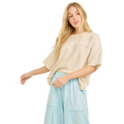 Women's Natural Mineral Washed Eyelet Block Tshirt Top HT7081