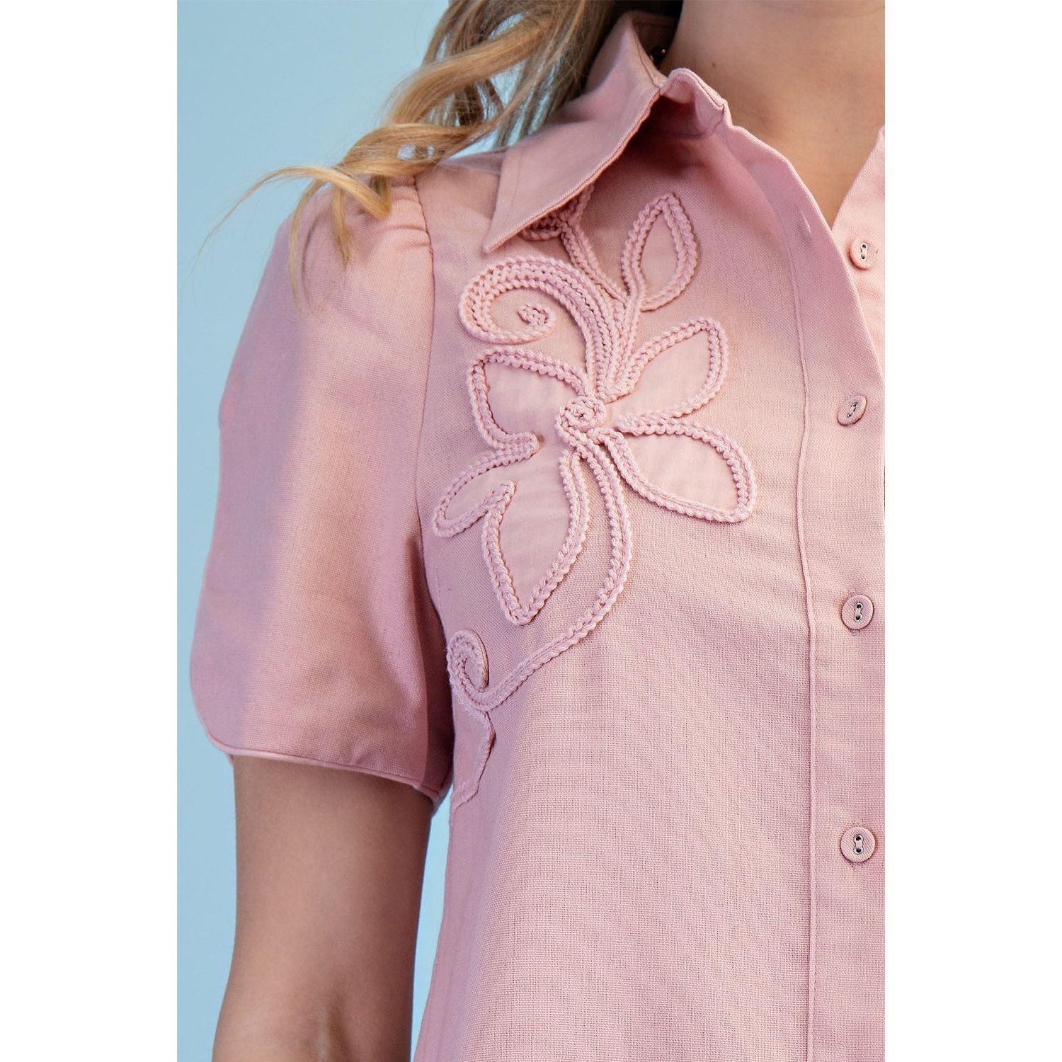 Women's Blush Pink Linen Button Down Blouse TE1805