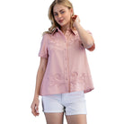 Women's Blush Pink Linen Button Down Blouse TE1805