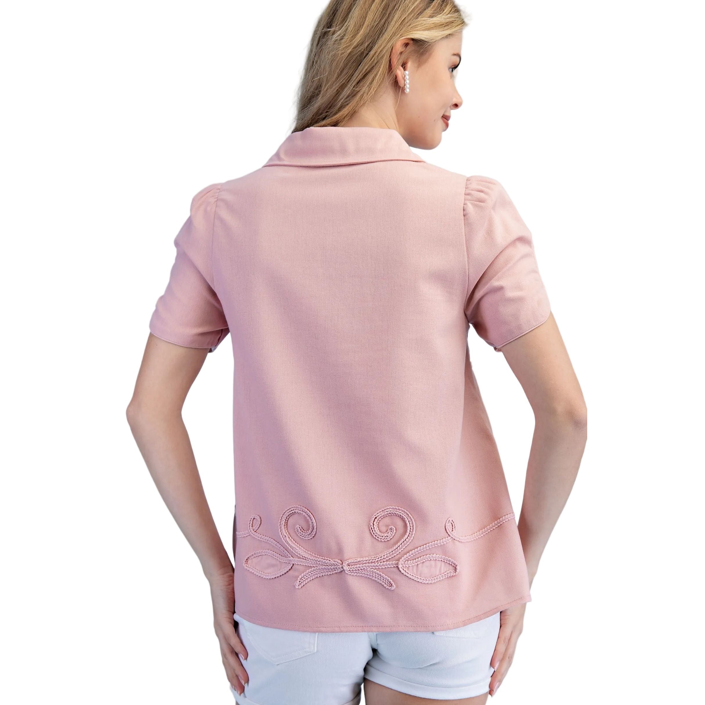 Women's Blush Pink Linen Button Down Blouse TE1805