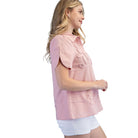 Women's Blush Pink Linen Button Down Blouse TE1805