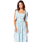 Women's Blue and White Floral Print Tie Strap Maxi Dress R30772D