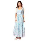 Women's Blue and White Floral Print Tie Strap Maxi Dress R30772D
