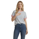 Women's Tres Bien Cloudy Knit Colorblock Ringer Short Sleeve Round Neck Top T-42356